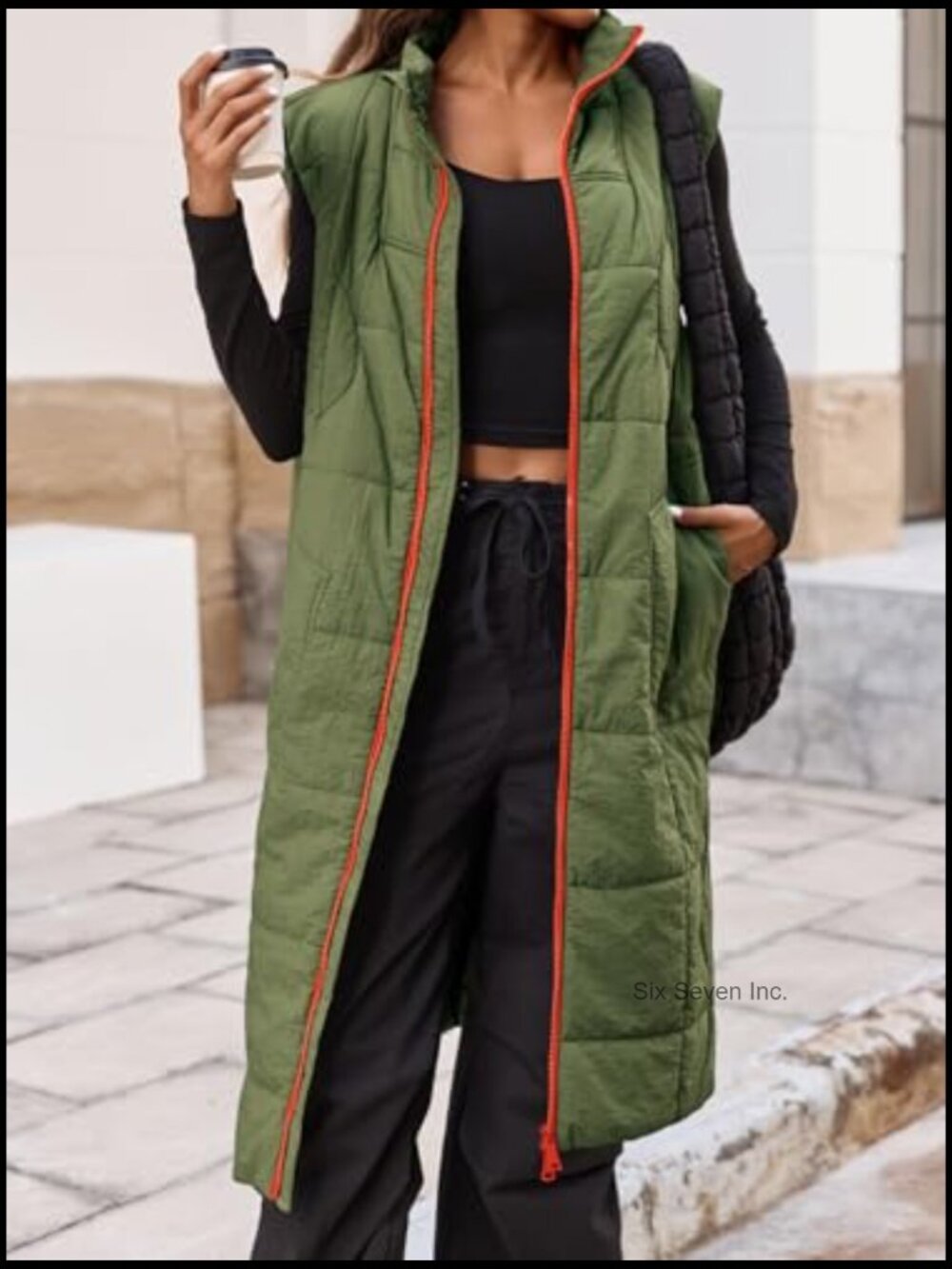 Long Quilted Puffer Vest Lightweight Sleeveless Winter Jacket Side Slit - Picture 4 of 5